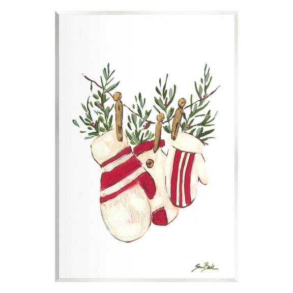 Stupell Industries Winter Mittens on Clothesline Holiday Painting Unframed Art Print Wall Art, 10 x 15