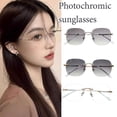 thumbnail image 3 of SharkTRUE Women's Photochromic Anti-Blue Light Rimless Glasses, Metal Frame, Gold Silver, Grey Tint, 1 Pair, 3 of 10
