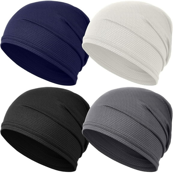 Kiibsot 4Pack Cooling Skull Caps for Men Women, Breathable Summer Beanie Sweat Wicking Head Wrap for Running Cycling Sun Protection