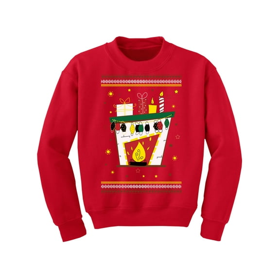 Christmas Fireplace Sweater for Kids Merry Christmas Sweatshirt for Boys Girls Youth Holiday Gifts Happy New Year 2021 Santa Mask Funny Fireplace