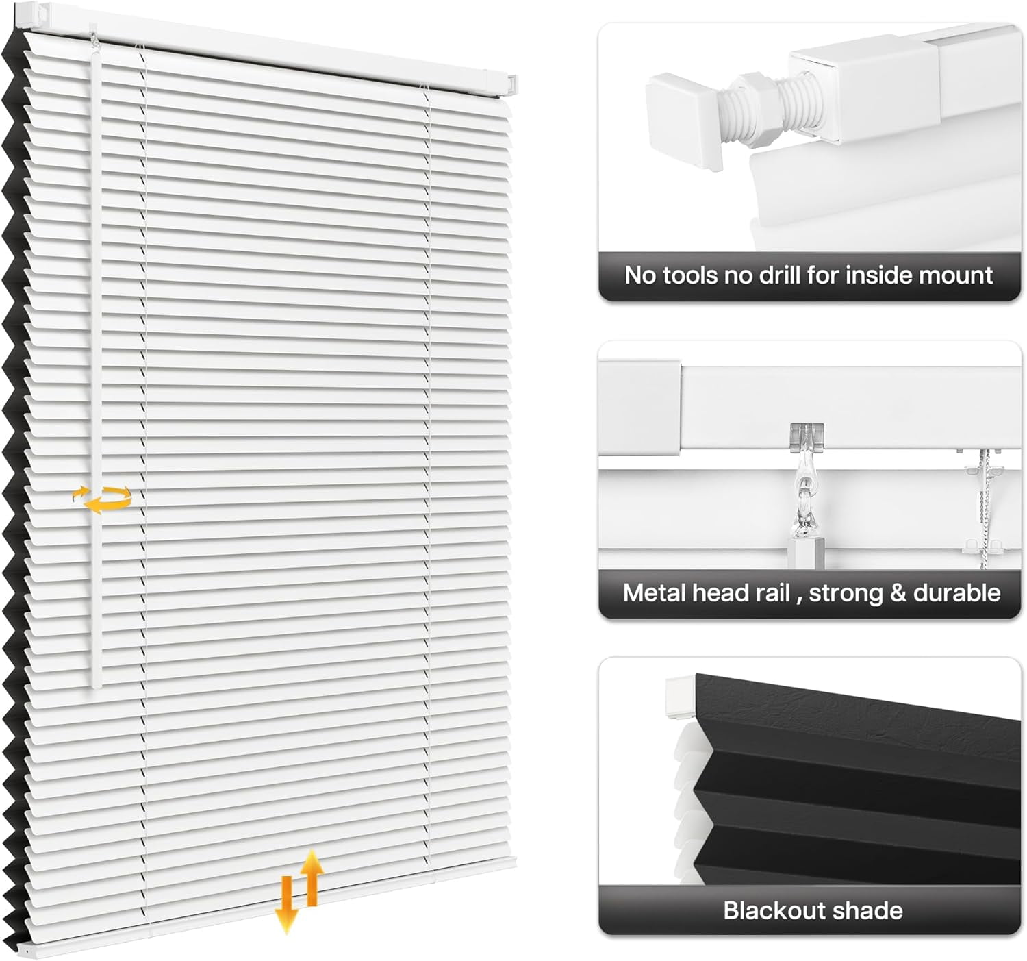 LazBlinds No Tools No Drill Cordless 1" Vinyl Mini Blinds, 100% Blackout Blinds for Indoor Windows, Room Darkening Privacy Window Blinds and Shades for Interior, 30" W x 64" H, White