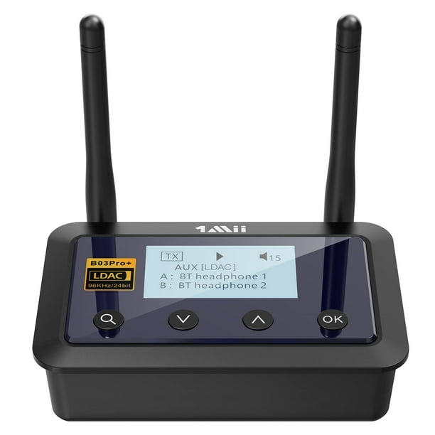 1Mii B03Pro+ Bluetooth 5.3 Transmisor Receptor Certificado LDAC para TV Hogar Estéreo, Extensor Bluetooth de Largo Alcance Adaptador de Audio Inalámbrico con Pantalla, Salidas/Entradas Ópticas RCA AUX