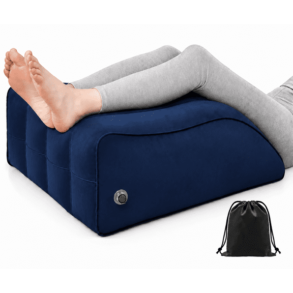 FanYule Inflatable Wedge Pillow, Leg Elevation Support Cushion with Storage Bag, Portable for Home, Bed, Travel and Recovery, Blue
