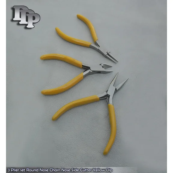 3 Plier Set Round Nose Chain Nose Side Cutter Yellow Dip