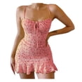 thumbnail image 1 of Ruimatai Robe Mini à Bretelles Spaghetti Florale pour Femmes Été Décontractée en Chiffon Sans Manches Col en V Robe de Plage, 1 of 8