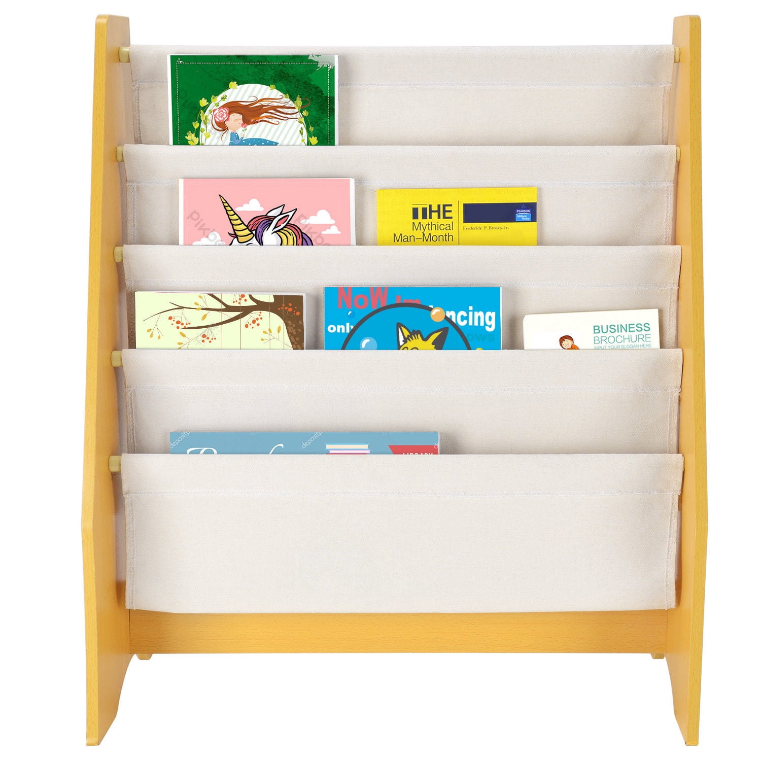 sling bookshelf with storage
