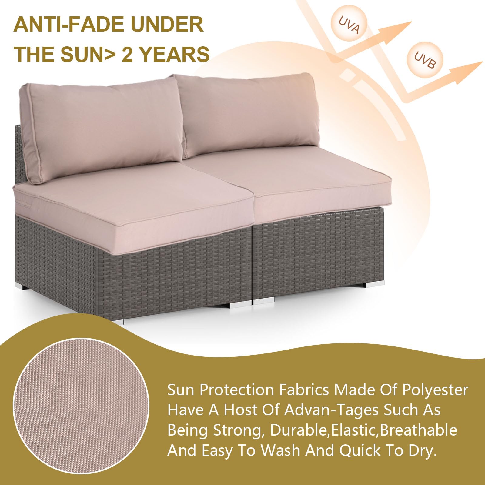 Outdoor Replacement Cushions for Patio Furniture,14-Piece Patio Water-Resistant Replacement Sofa Cushions Fits 6-seat Sectional Rattan Conversation Set,Liner&Cover