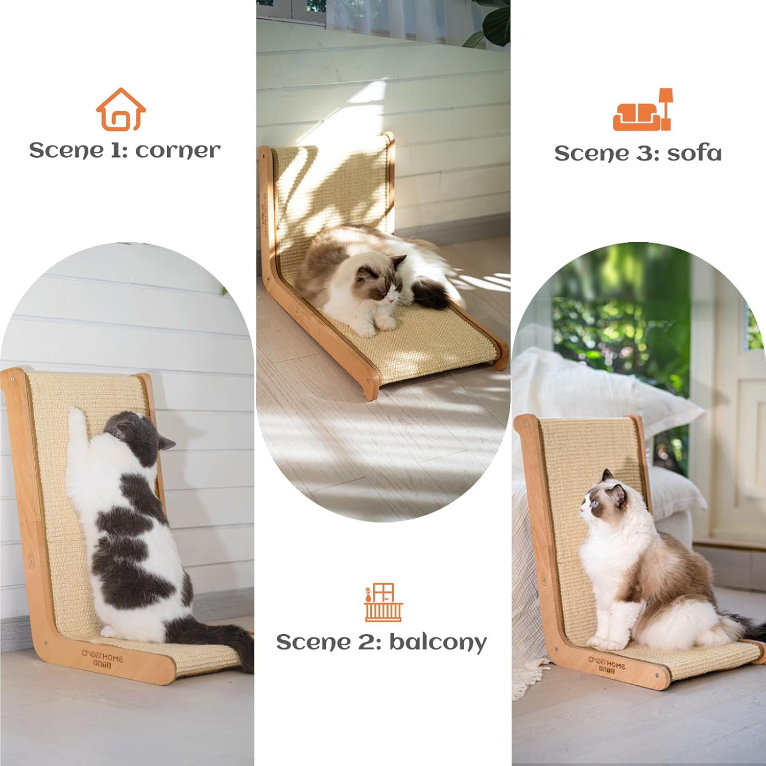 Large L-Shaped Sisal Cat Scratcher Vertical Scratching Post with Solid Wood Base for Indoor Cats