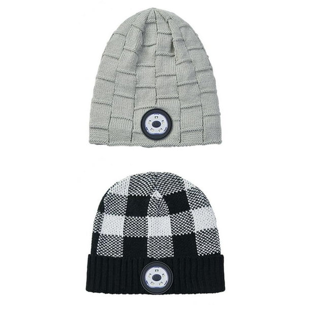 Gorro de Lana de Punto con Luz LED Cálida Al Aire Libre para Hombres con Batería Recargable USB Gris Blanco+Gorro de Punto con Luz LED Cálida para Sunnimix Sombrero de luz cálida de invierno