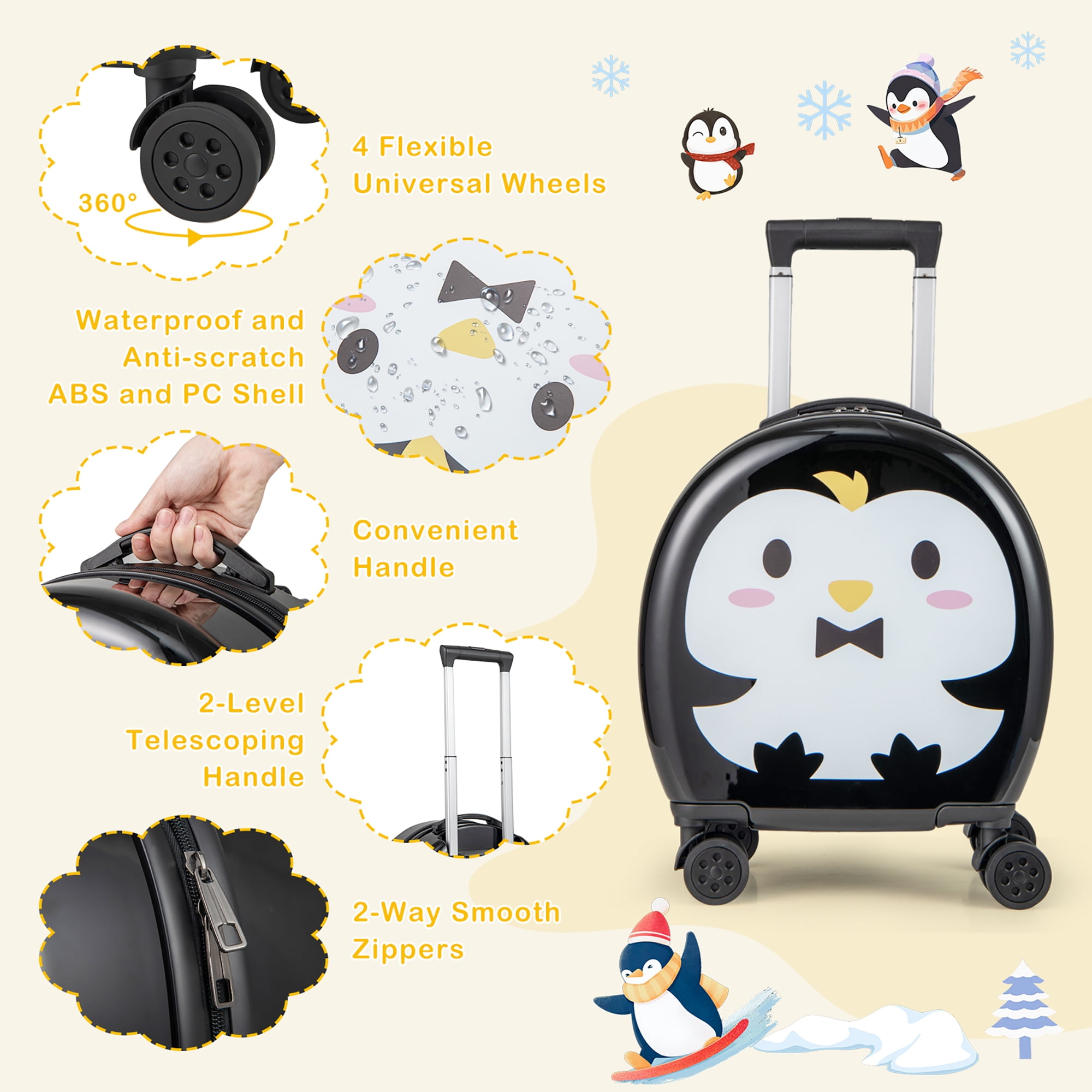 Gymax 4-Piece Kid's Luggage Set w/ 14'' Carry-on Hardside Spinner Toddler Luggage Black