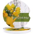 thumbnail image 1 of FMSHPON Spring Flowers Tulip and Kettle Wooden Grain Set of 6 Car Coaster for Drinks, Absorbent Ceramic Stone Coasters Cup Mat with Cork Base for Home Kitchen Room Coffee Table Bar Decor, 1 of 5