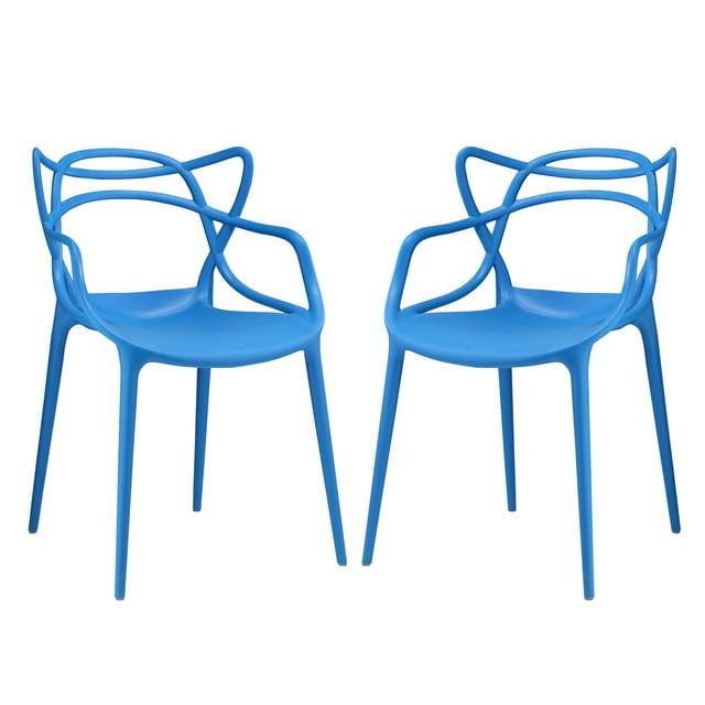 Modern Contemporary Urban Design Outdoor Kitchen Room Dining Chair Set ( Set of Two), Blue, Plastic