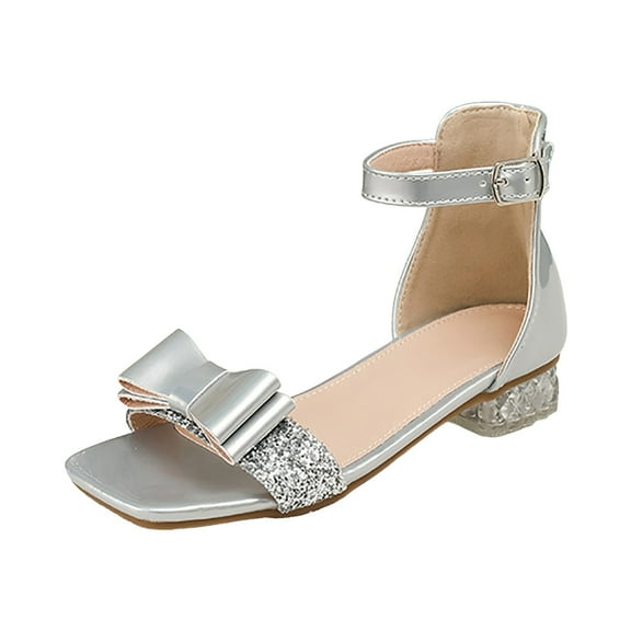 adviicd Baby Girl Sandals Girls Heel Sandals Wedding Dress Pumps Princess Shoes (Silver,6)