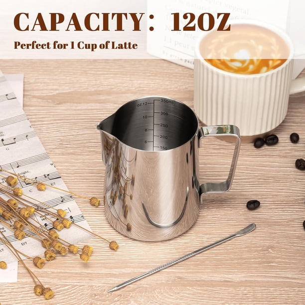 Pichet de moussage de lait 400 ml, cruche à lait inoxydable pour mousse café latte art cappuccino Barista
