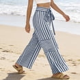 thumbnail image 4 of Textilo Wide Leg Striped Palazzo Pants for Women Drawstring Elastic Waist Pants with Pockets Palazzo Trousers Lightweight Comfy Lounge Summer Beach Boho Clothes,Blue XL, 4 of 5