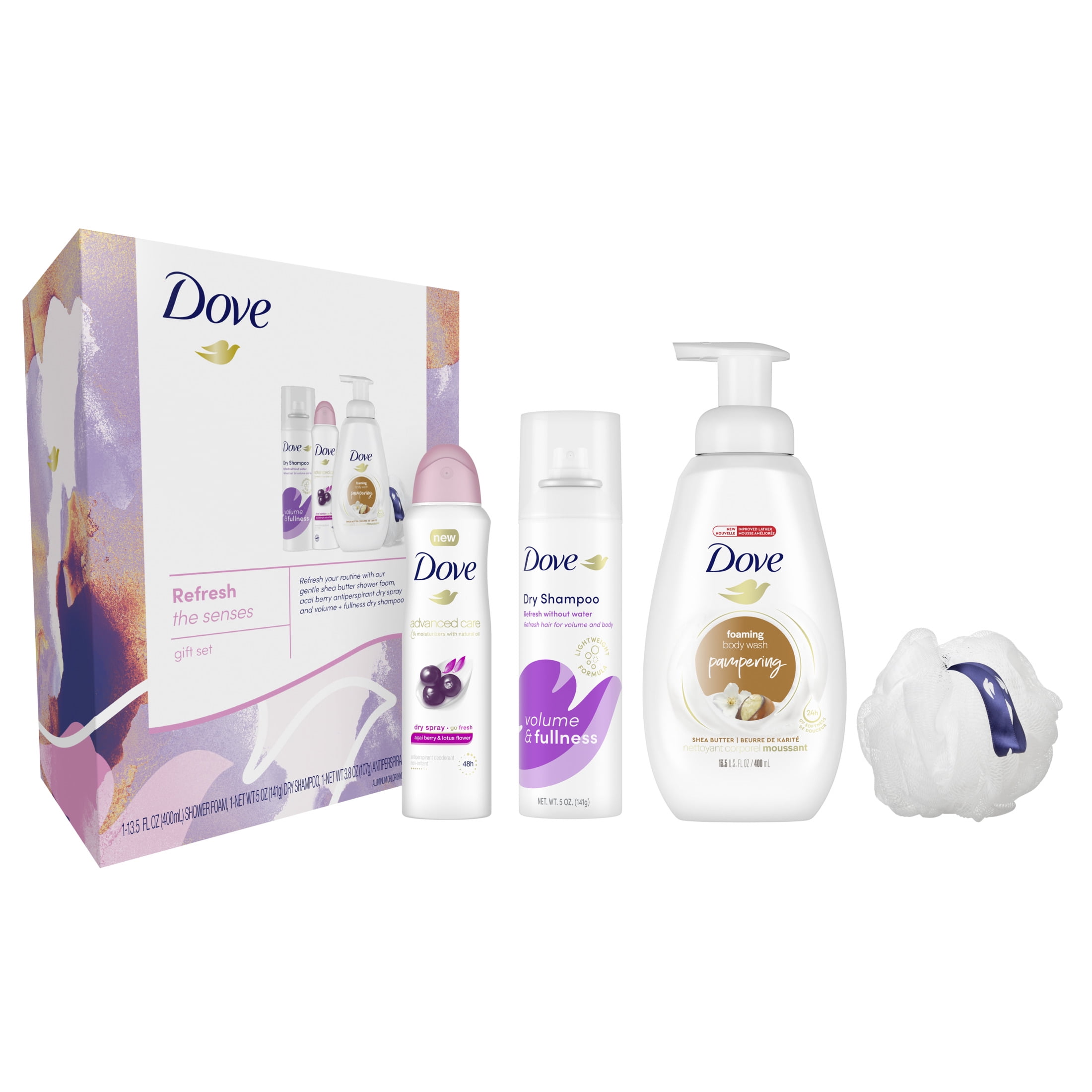 20 VALUE) Dove Walmart Exclusive Refresh The Senses Bath and Body Gift Set,  4 Count 