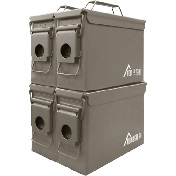 HOMESTEAD 30 Cal Metal Ammo Cans – 4 Pack M19A1 Military Steel Storage Boxes, Airtight & Water-Resistant Containers for Ammunition or Tools, Dark Brown