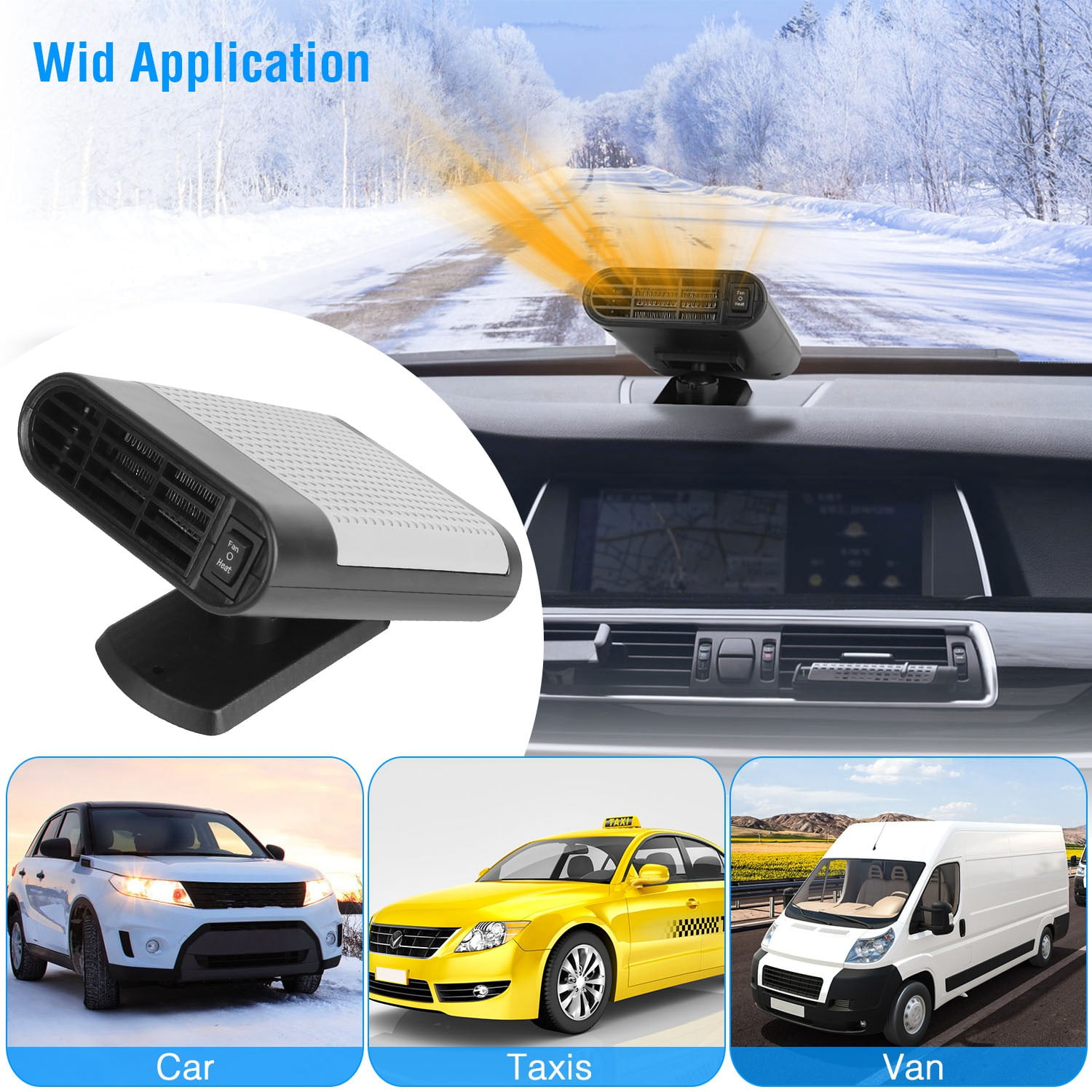 24V Car Truck Heater, 200W Fast Heating & Fan Mode, 360° Adjustable, 2 in 1 Defroster Defogger Demister Windshield Heater Defog Defrost for Van Bus Camping Travel