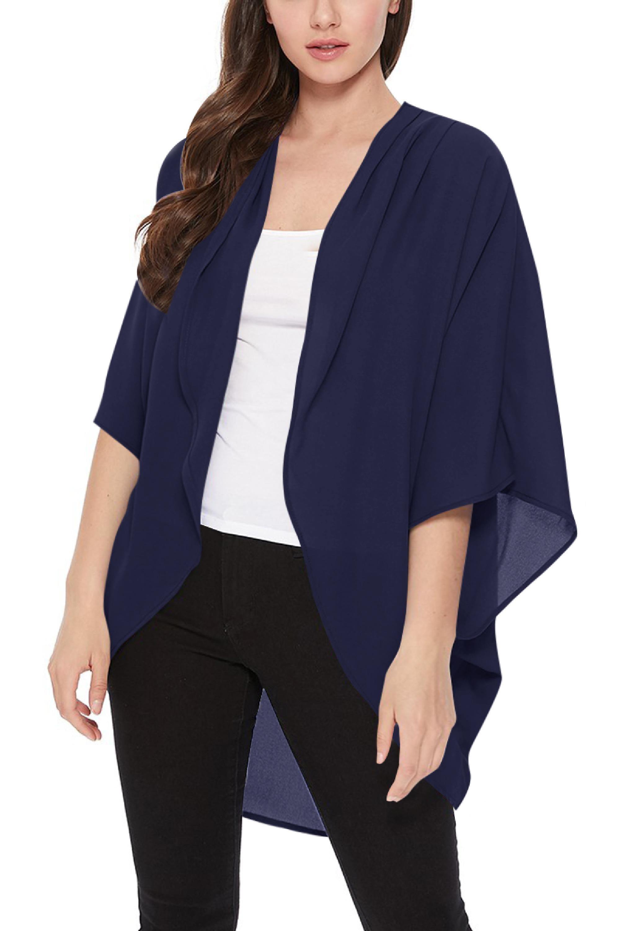 Women's Loose Fit 3/4 Sleeves Kimono Style Cover Up Solid Cardigan S-3XL