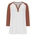 thumbnail image 4 of Cowsor Girl's Casual 3/4 Sleeve T Shirts Button V Neck Tunic Blouses Color Block Basic Tee Tops Loose Fit Summer Shirt, 4 of 6