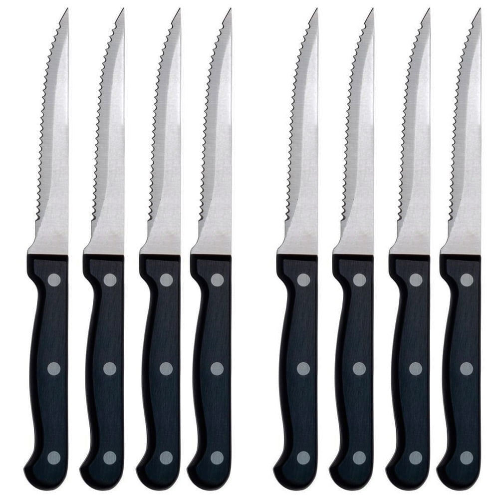 STEAK KNIFE 4PC BLACK PLASTIC HANDLE PER SET (by 2 sets)