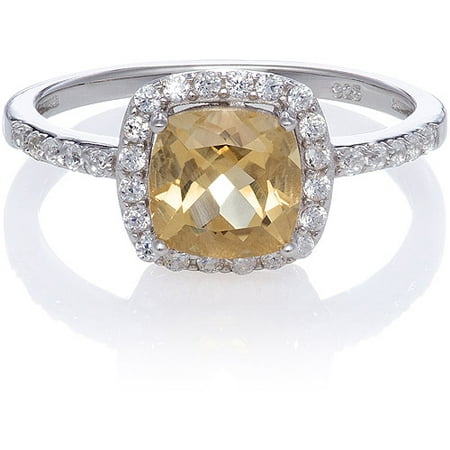 Citrine Cushion-Cut with Created White Sapphire Ring, Size 7