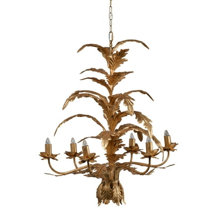 

26 Inch 6 Light Chandelier Iron Cascading Leaves Vintage Classic Gold Saltoro Sherpi