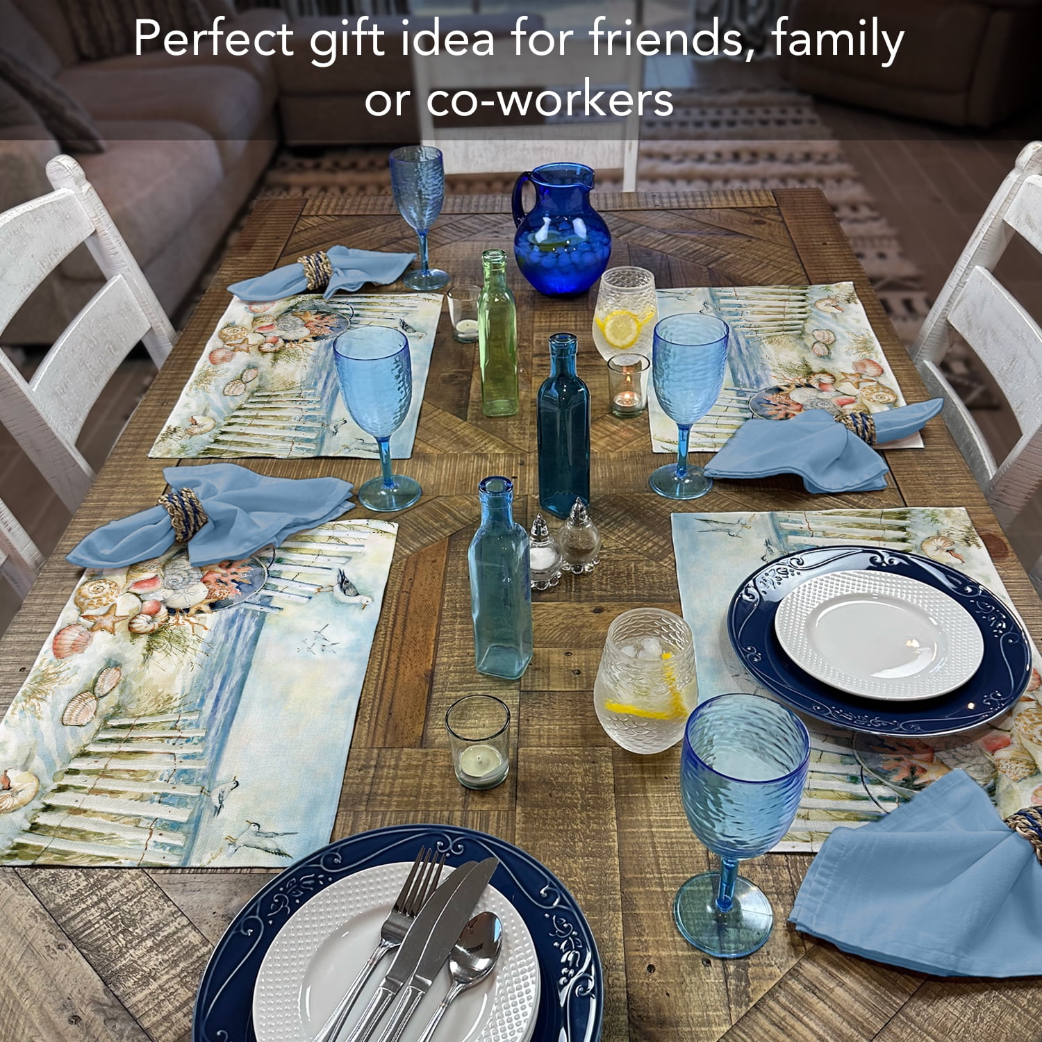 Highland Home "Coastal View" 4-Pack Cotton Blend Washable Placemats