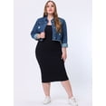 thumbnail image 3 of GRACE & GRANDEUR Women's Plus Size Denim Jackets Washed Button Front Long Sleeve Ripped Frayed Crop Denim Jacket 1X Dark Blue, 3 of 5