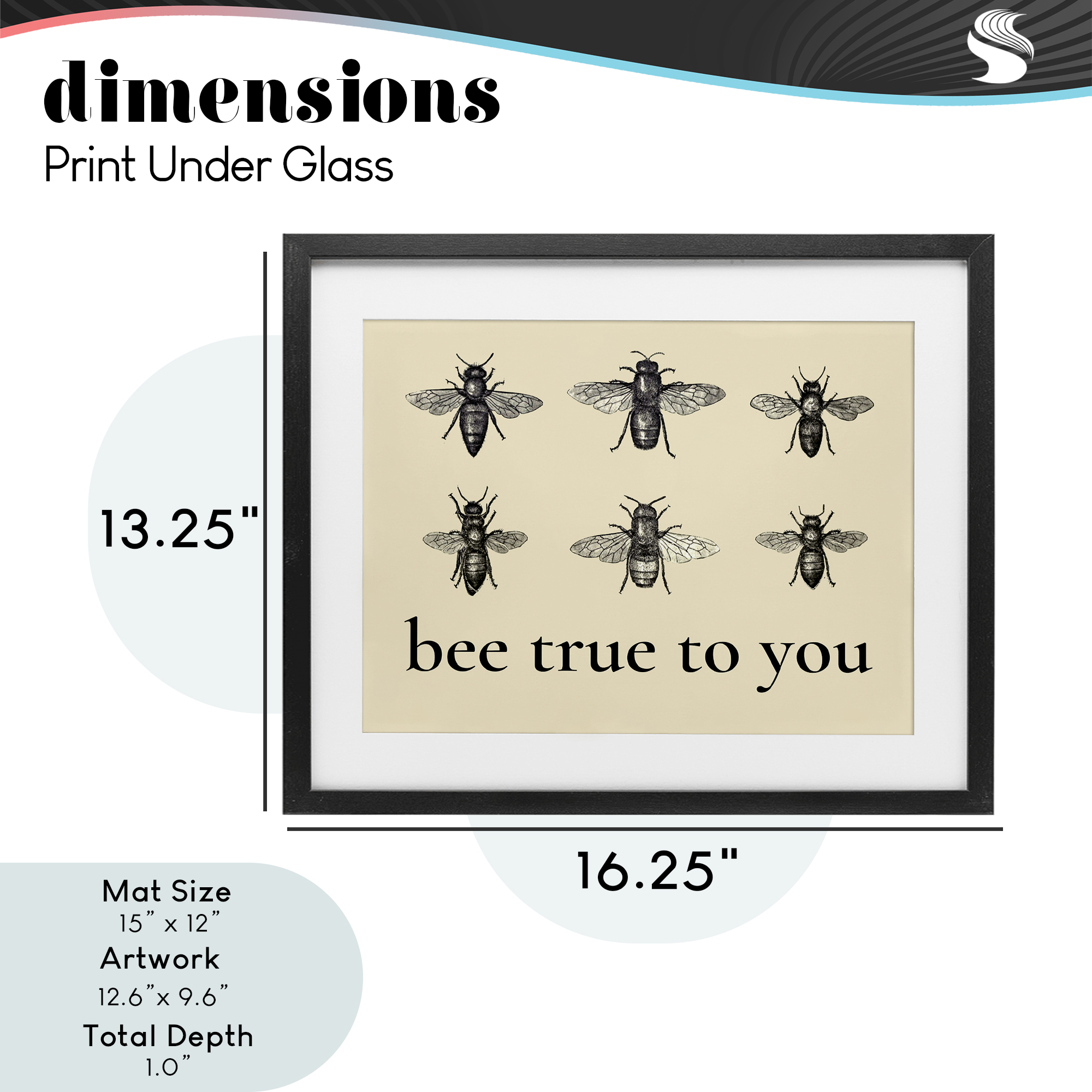 Bee True To You Inspiration Black Framed Print Under Glass, design by Lettered and Lined