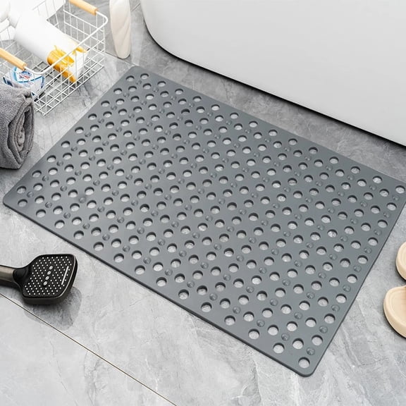 Anti Slip Bath Mat With Drain Holes Slip Anti Mould Rubber Machine Washable Antibacterial Resistant Shower Mat For Shower Or Tub