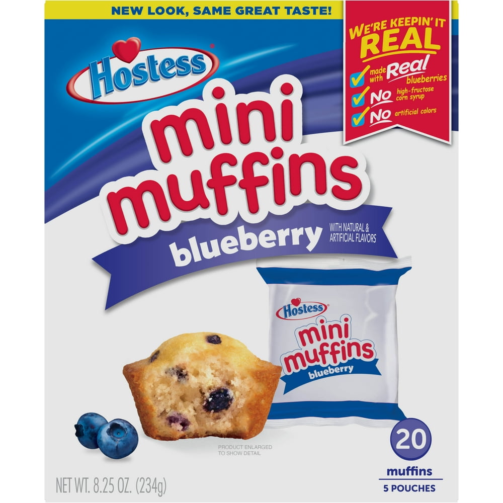 Hostess Blueberry Flavored Mini Muffins Pouches, 20 count, 8.25 oz