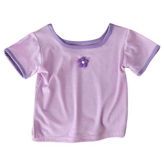 Zpanxa Girls Summer Top Girls Short Sleeve Crew Neck Ice Silk Fabric Versatile Basic Casual Tee Purple 18 Months