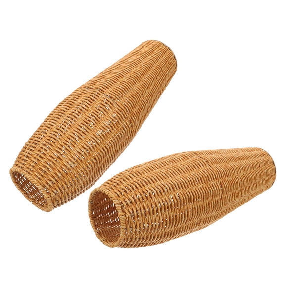 HEMOTON Set of 2 Tall Imitation Rattan Floor Vases, Rustic Woven Flower Holders for Home Decor, Elegant and Simple Decorative Containers