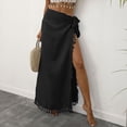 thumbnail image 2 of Lu's Chic Women's Sexy Wrap Skirt Cover Up Linen Beachwear Beach Fringe Polyester Fitted High Slit Light Beach Skirt Black Small-X-Large, 2 of 4