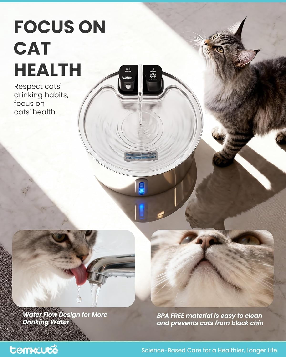 Cordless Automatic Cat Water Fountain 108oz Stainless Steel Rechargeable Pet Drinking Dispenser for Multiple Pets