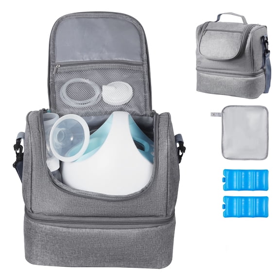 KFFKFF Breast Pump Bag with Ice Pack, Compatible with S1/S2, Designed for Pumping Supplies and Milk Storage, Portable Carrying Case for Work, Travel, and Daily Use, Grey
