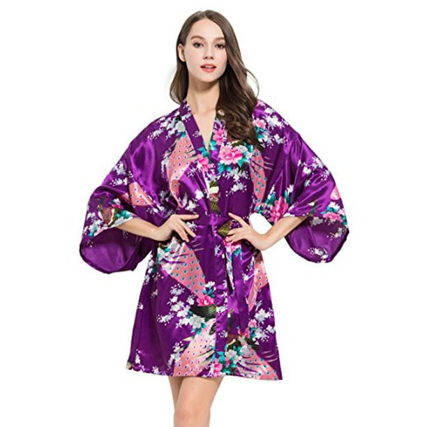 Modern Celebrations Purple Silk Robe, Short OSFM, Bridesmaid Robe