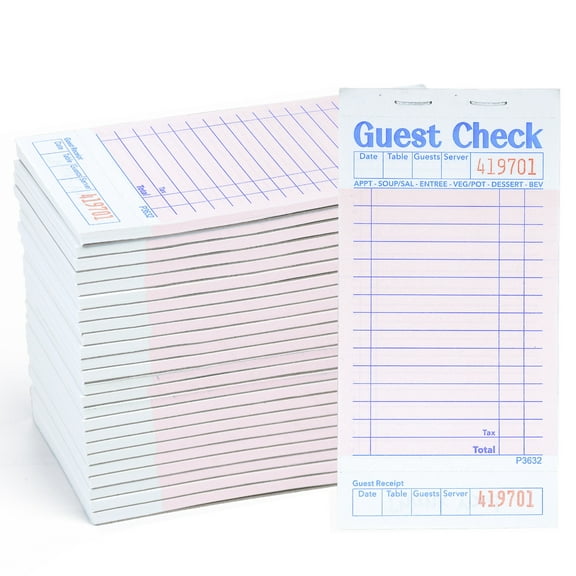 Guest Checks Server Note Pads 48 Pack 2400 Orders, Pink Guest Check Pads with Bottom Receipt, Waitress Notepad for Restaurant Business