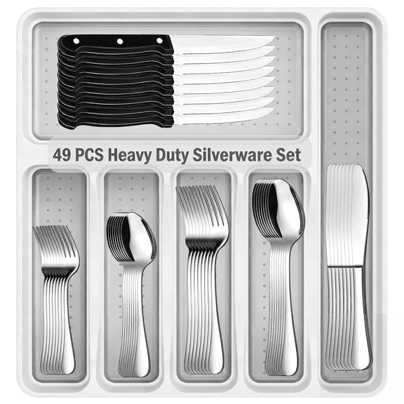Torio 49-Piece Silverware Set, with Drawer Organizer – Dishwasher Safe, Elegant Design for Home & Parties, Perfect Gift