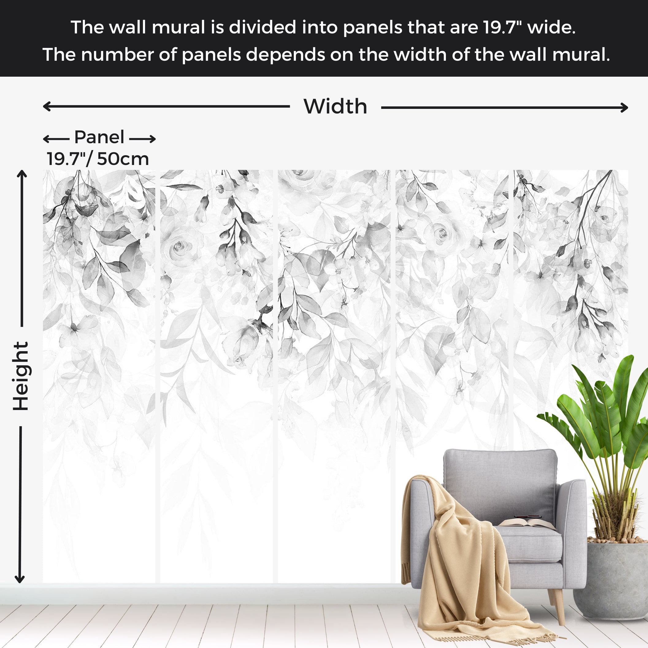 Floral Wallpaper Wall Mural - Waterfall of Roses Grey