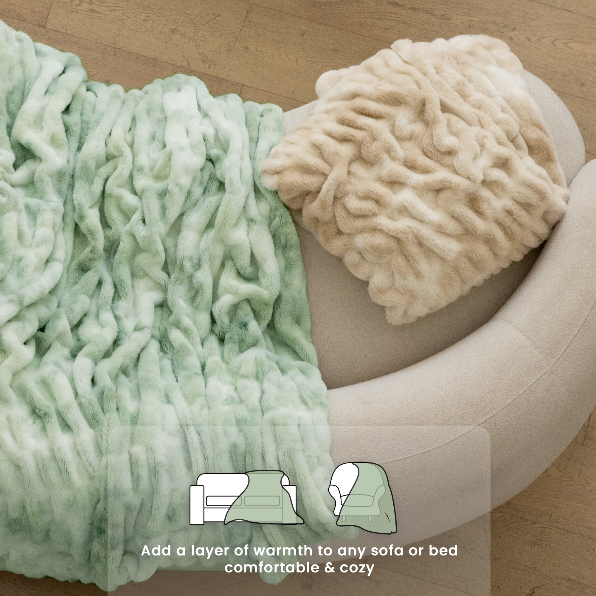 Blunique Faux Rabbit Fur Blankets and Throws Soft Cozy Throw Blanket Home Decor for Couch, Bed, Travel, 50x60 in, Sage Green
