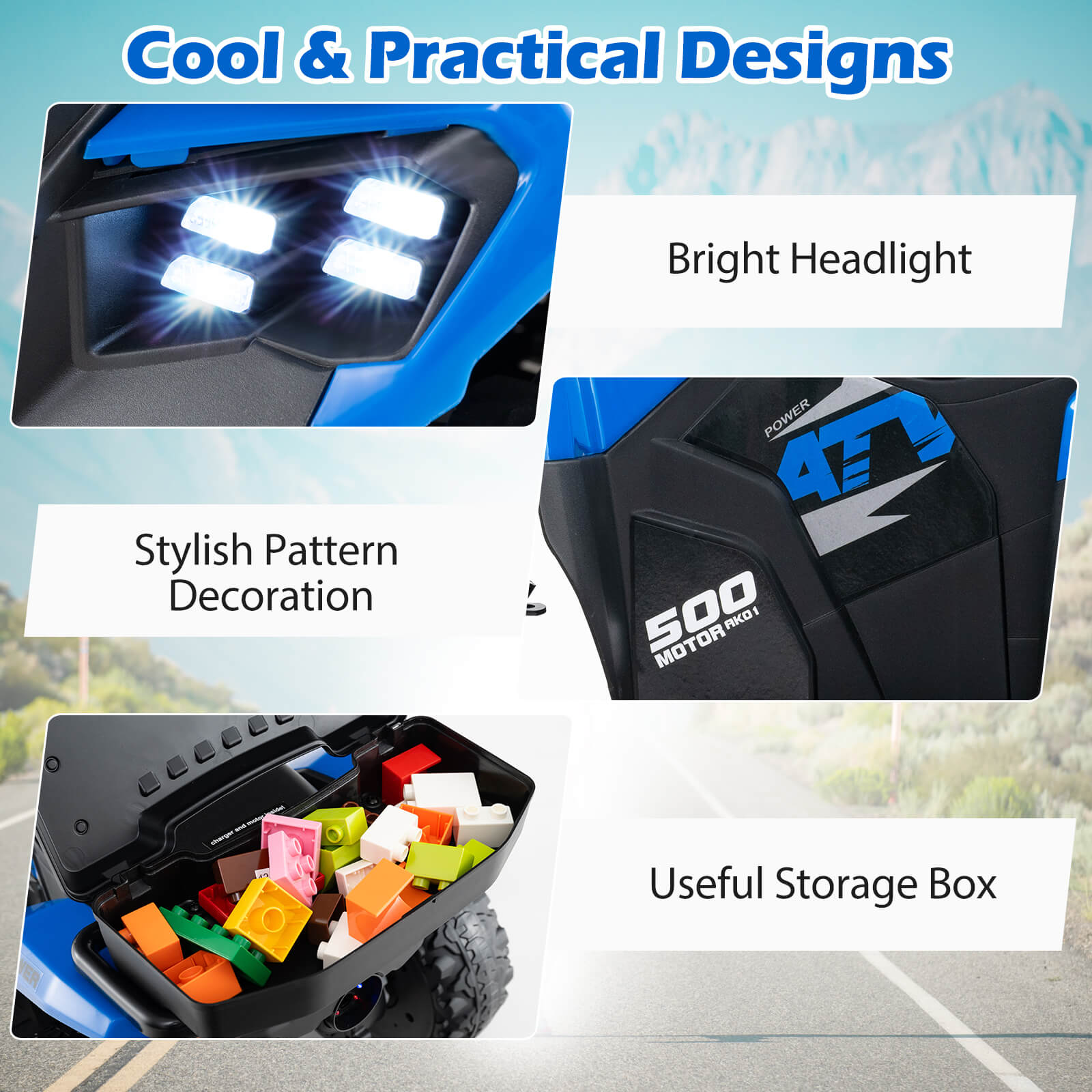 Infans 6V Kids Ride On ATV w/ Music & Spray Function USB Port Storage Box Toy Car