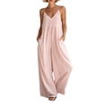 thumbnail image 2 of gakvbuo Summer Jumpsuits For Women Casual Dressy Wedding Camis Sleeveless Suspender Romper Solid Color Spaghetti Strap V-Neck Wide-Leg Pants, 2 of 7