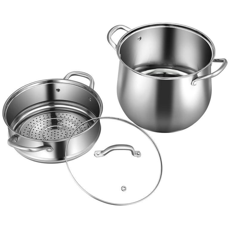 4 Piece Stainless Steel Steamer Pot Set with Glass Lid and handle,for  Steamer Cooking,Casserole,Saucepan (4 layer)