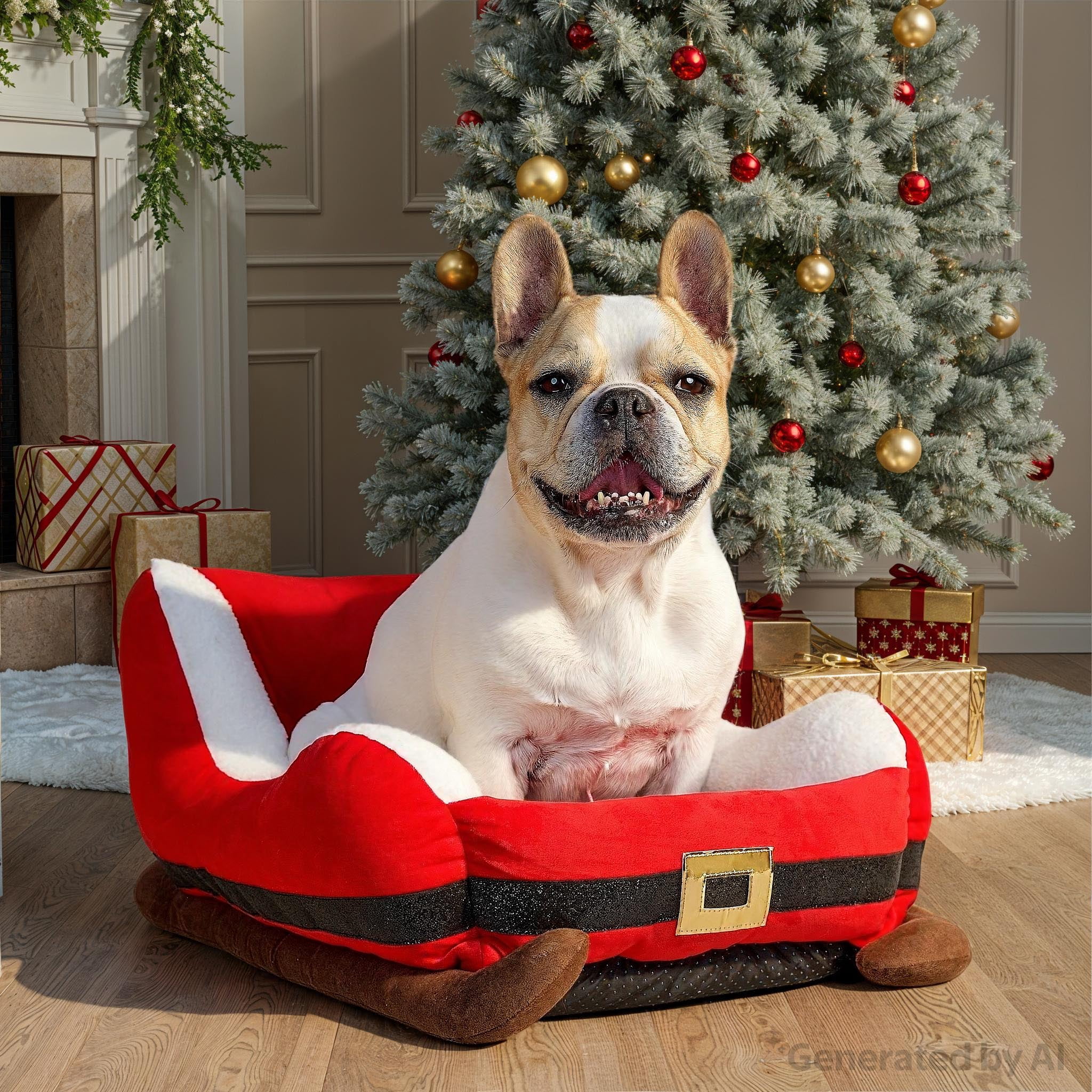 Vibrant Life Santa's Sleigh Small Holiday Pet Bed, Red and White, 19" x 16" x 11"