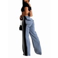 thumbnail image 3 of Women'S Patchwork High Waist Wide Leg Jeans Color Block Denim Straight Leg Trendy Trousers Blue Denim & Black S, 3 of 7