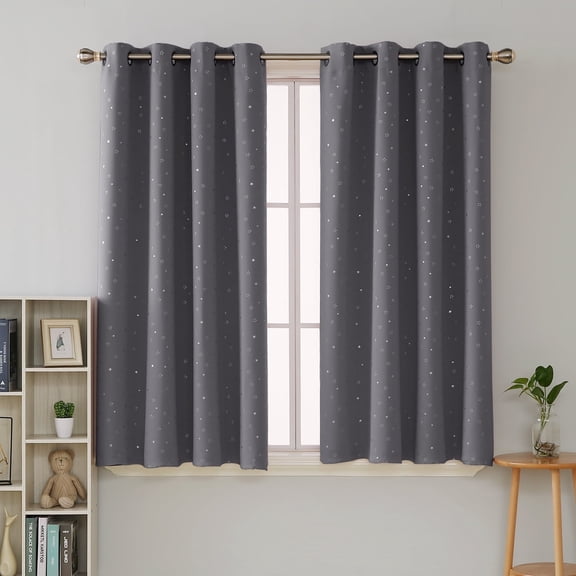 Deconovo Blackout Curtain Panels Silver Star Print for Living Room 52W x 45L inch Grey 2 Panels