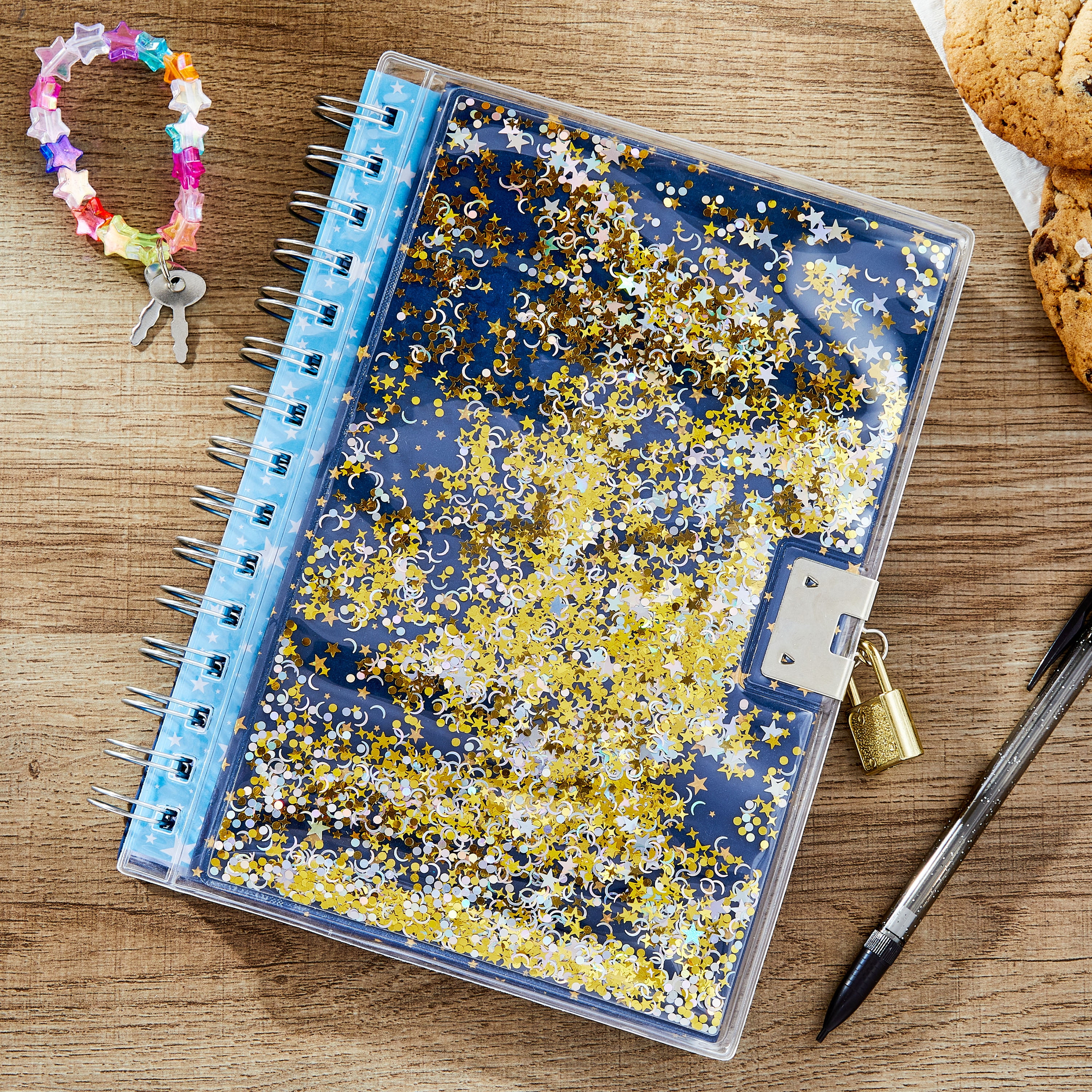(3 pack) Pen+Gear Brand Gold Star Shaker Locking Journal For Children, 6.6" x 8.3" , 160 Ruled Pages