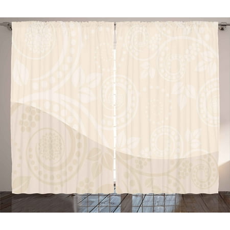 Ivory Shabby Chic Easel Ivory Curtains 2 Panels Set, Shabby Chic Ornamental Floral Curved Leaves Blooms Classic Feminine Flourish Pattern, Window Drapes for Living Room Bedroom, 108W X 63L Inches, Tan Cream, by Ambesonne ()